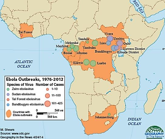 všechny epidemie u lidí pouze na území Afriky případy v Evropě do roku