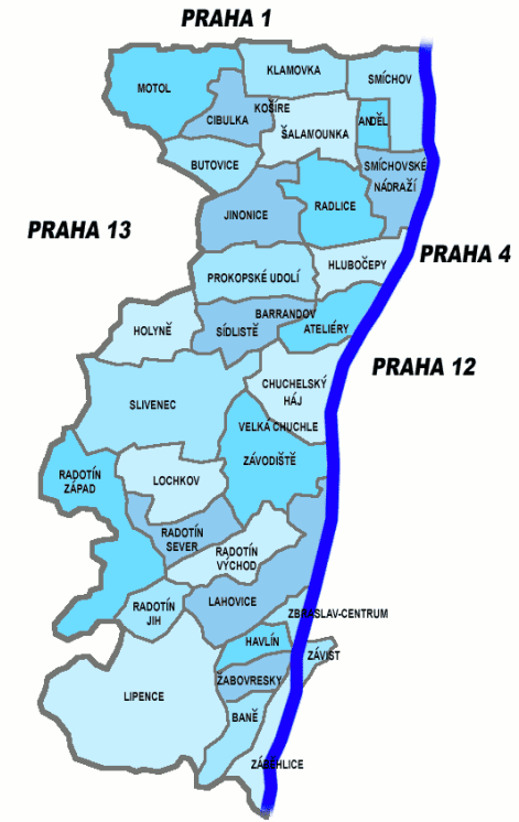 Obr. 2: Okrsky Praha 5 Zdroj: Městská policie 2 2 Obvodní ředitelství Praha 5. Okrsky. [online].