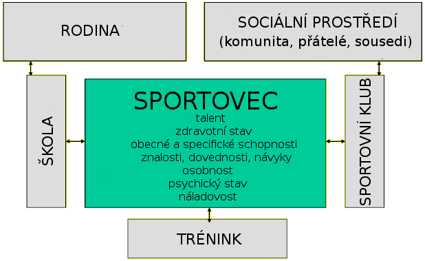 V případě participace dítěte ve sportovním klubu se bude náš sportovec nejčastěji pohybovat v následujících čtyřech prostředí, z nichž každé má zásadní vliv na rozvoj jak jeho sportovní kariéry, tak