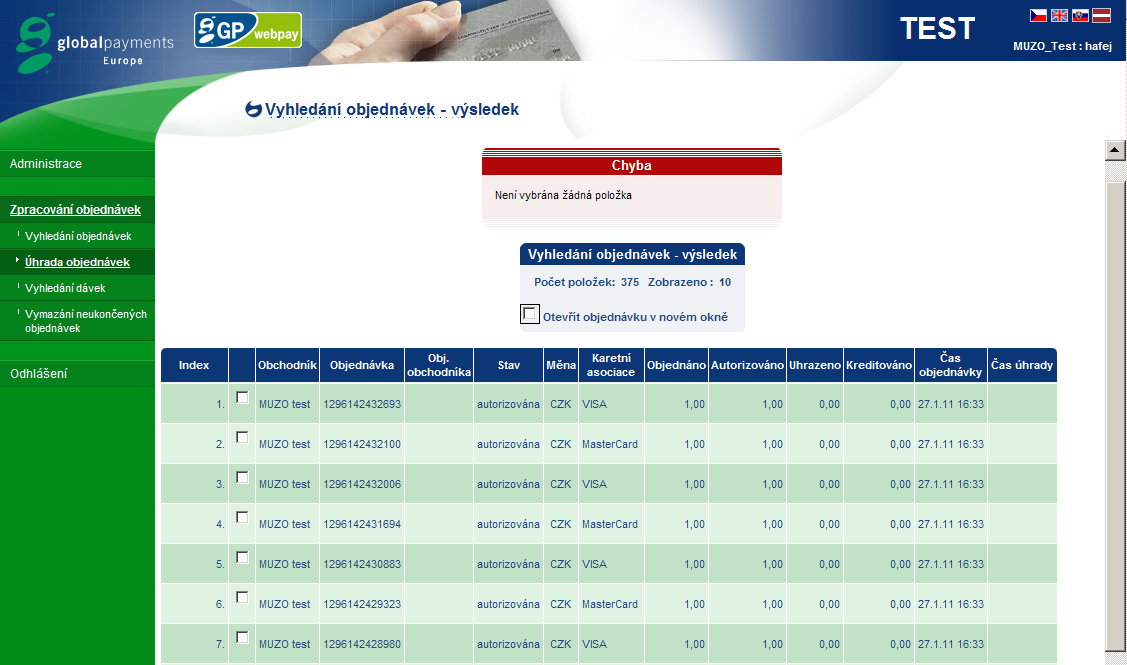 Chybové stavy Aplikace rozlišuje dva typy zpráv informace a chybové zprávy. Oba typy zpráv se zobrazují nad formulářem, ke kterému se vztahují.