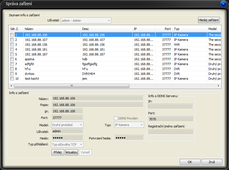 3.8.5.7 Device manage / správa zařízení Ve správě zařízení lze přidávat IP zařízení do systému PSS.