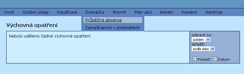 Docházka průběžná Další volbou je Docházka.