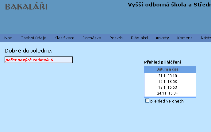 Přihlášení do aplikace Tím přejdeme do Přihlášení na stránky WebŠkoly.