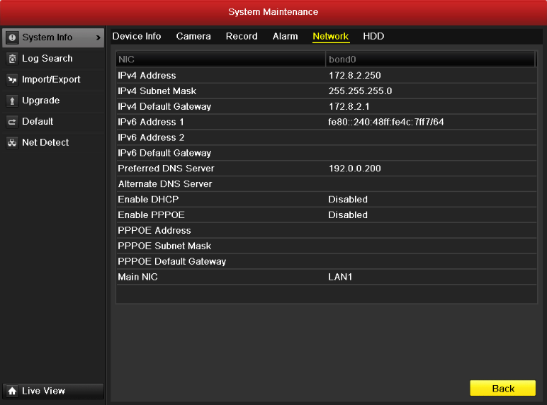 Menu > Maintenance > System Info 2. Pro vstup do menu informací o poplachu - Alarm Information klikněte na záložku Alarm. Zobrazí se informace o poplachu, viz Obr. 12.