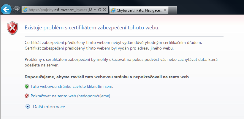 Přihlášení Ve webovém prohlížeči otevřete adresu http://projekty.osf-mvcr.cz. Na spodním okraji stránky v pravém dolním rohu klikněte na odkaz Přihlášení.