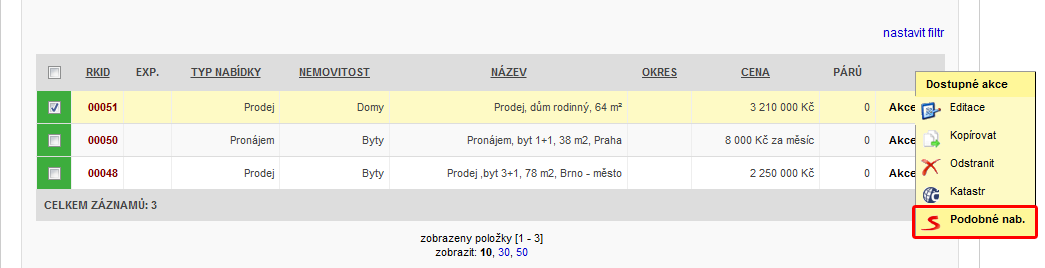 17 Jak provedu hromadný export více nabídek? Při použití tlačítka označit vše se vždy označí jen nabídky, které vidíte ve výpise.