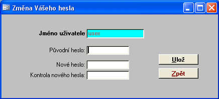 1.1.8 11 Změna Vašeho hesla V oblasti přístupových práv máte k dispozici další příkazy, mezi nimi i příkaz změna hesla. Tento příkaz použije správce pro zaheslování superuživatele.