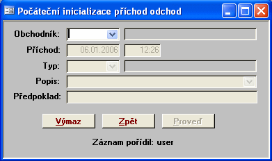 18 Nepřítomnost Přehled docházky Tisk docházky Číselník typů příchodů Číselník typů odchodů Číselník typů nepřítomnosti v práci Číselník svátků 1.2.