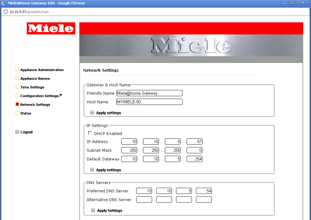 4.7. Připojení Miele domácích spotřebičů Pro připojení do imm je nutné nainstalovat bránu Miele Gate-wayXGW 2000, který přijímá informace od zařízení Miele po PowerLine a dále je po síti LAN, posílá