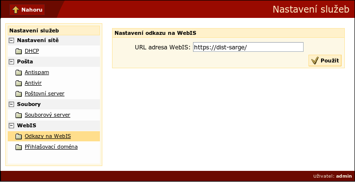 Kapitola 13. Nastavení služeb serveru 13.6. Odkazy na WebIS Zde můžete zadat internetovou adresu, ze které je možný přístup do WebISu na Vašem serveru.