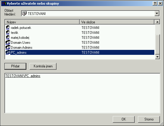Obrázek 9-34. Přidání zvolených doménových uživatelů do skupiny Kapitola 9. Souborový server Obrázek 9-35.