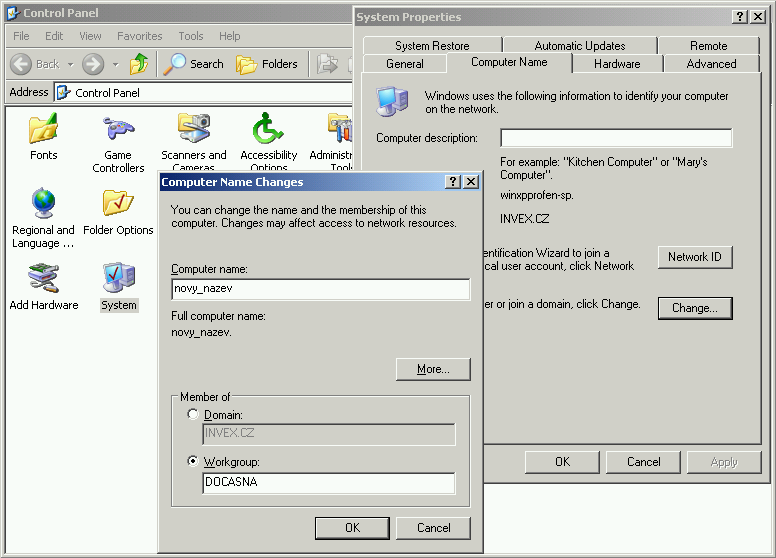Obrázek 9-41. Změna názvu počítače v systému Windows 2000 Kapitola 9.