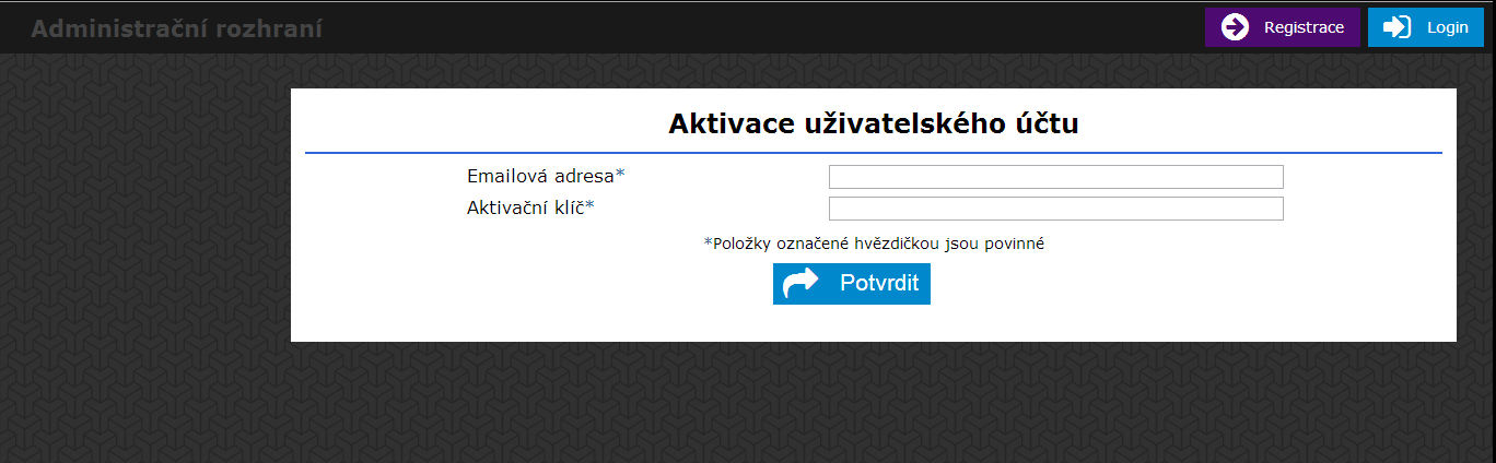 Do formuláře je nutné vyplnit povinné položky: Příjmení příjmení uživatele, který se registruje.