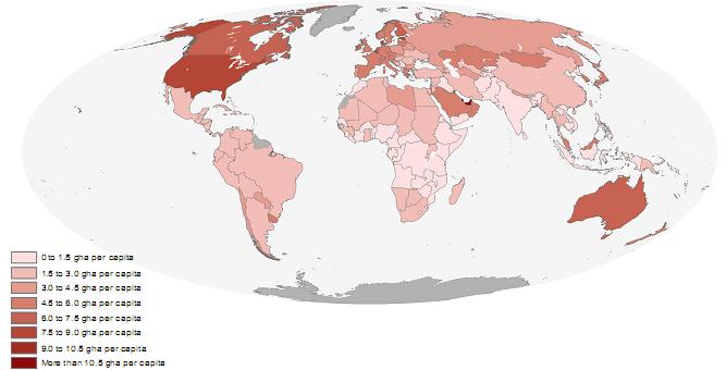 Carrying capacity of Earth Ekologická stopa hypotetická plocha využitelné země, kterou člověk ročně spotřebuje k zajištění všech