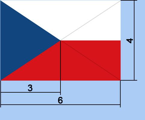 Státní vlajka České republiky se skládá z horního pruhu bílého a dolního pruhu červeného, mezi něž je vsunut žerďový modrý klín do poloviny délky vlajky. Poměr šířky k její délce je 2 : 3.