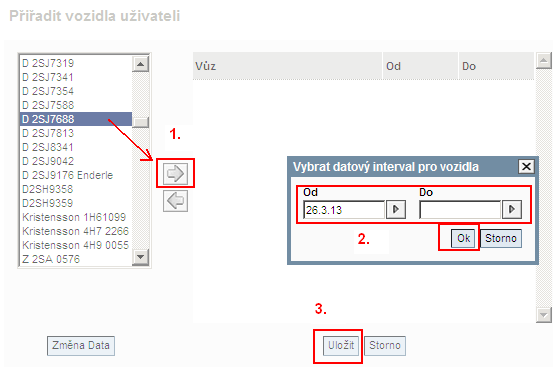 6) Přiřazení vozidel uživateli typu přepravce Uživatel přepravce vidí jen přiřazená vozidla jejich aktuální polohu na mapě. Nemůže zobrazit jméno řidiče, historickou polohu ani spotřebu vozidel.