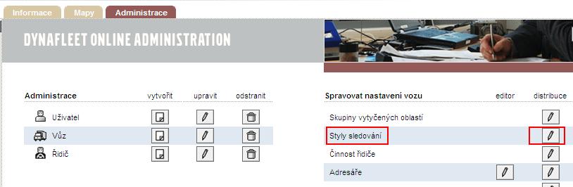 7) Sledování vozidel Při registraci vozidla jsme Vám nastavili styl sledování.