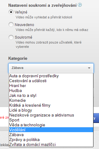 Obrázek 6: Youtube Po přihlášení má uživatel možnost video okomentovat, udělit kladné či záporné hodnocení, přidat do oblíbených videí, nebo sdílet s ostatními uživateli prostřednictvím