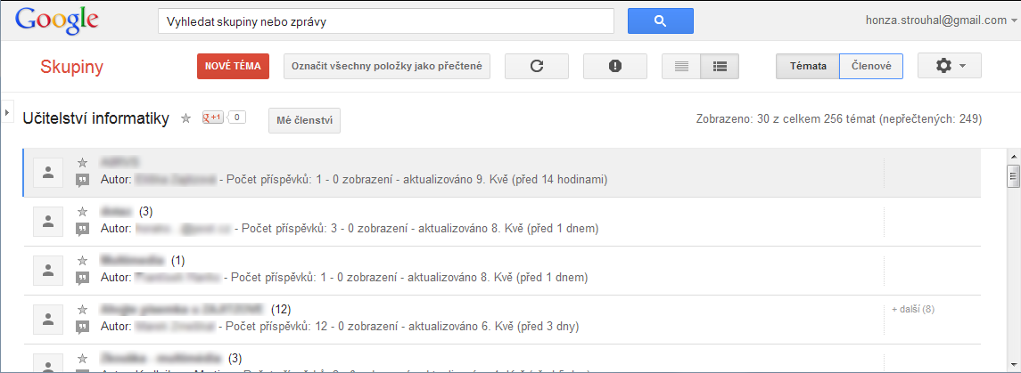 UTB ve Zlíně, Fakulta aplikované informatiky, 2012 45 vlastní e-mailovou adresu ve tvaru adresa@googlegroups.com. Pokud někdo pošle na tuto adresu e-mail, zobrazí se tato zpráva v Google Skupinách.