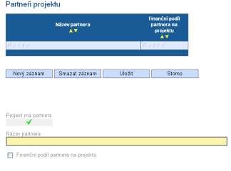 textové pole se stručným popisem partnerů podílejících se na spolufinancování projektu.