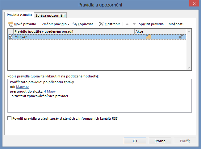 4 Outlook 50 Pravidla Zprávy z vybraných serverů, např. nabídky e-shopů můžeme automaticky přesunovat do zvolené složky.