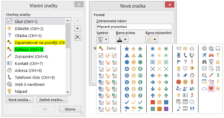 6 OneNote 91 před názvem značky. Seznam je řazen dle abecedy. Poznámky s více značkami jsou uvedeny u každé značky. Zaškrtávání lze přepínat u úkolových poznámek i v podokně. OBR.