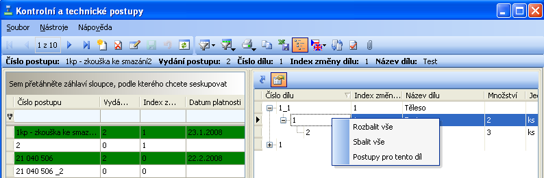 V případě, že je zvoleno Kopírovat část postupu je třeba v následném dialogovém okně definovat, které části postupu