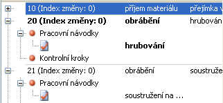 Při volbě Změnovat část postupu je nabídnuta volba k určení operací, které budou změnovány.