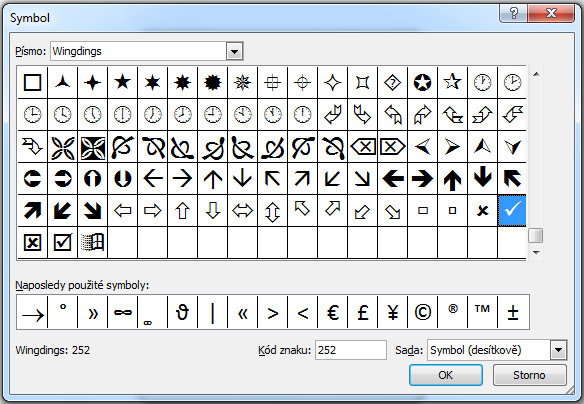 Tím se zobrazí dialogové okno s nabídkou dalších symbolů.