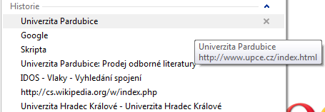 Část historie navštívených internetových stránek vymažeme tak, že nejprve v panelu adres klepneme na modrou šipku.