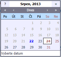 Šipky pro nastavení požadovaného data a času: Po klepnutí na hypertextový odkaz ve tvaru ikony kterém lze klepnutím zvolit požadované datum.