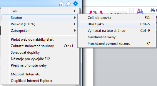 4.4 Výstupy z internetu 4.4.1 Ukládání souborů Uložení internetové stránky jako souboru na disk. V následující rozbalovací nabídce klepneme na položku.