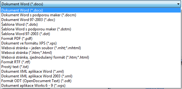 V obou případech pak v dialogovém okně vybereme složku, zadáme název dokumentu vybrat z nabídky a jeho typ, který můžeme