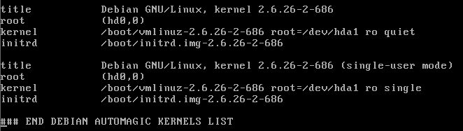 Soubor menu.lst upravte následujícím způsobem (záměna sda1 za hda1), soubor uložte: Obrázek 3 Úprava zaváděcího skriptu menu.lst Od této chvíle je možné spouštět image bez úprav GNU GRUB menu.