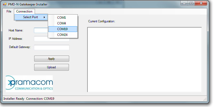 3. Po spuštění programu prosím vyberte v menu Connection seriový