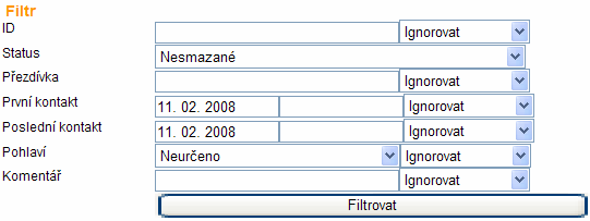 Denní zápisy - po kliknutí na tento odkaz si můžeme pomocí filtru zvolit, které denní zápisy chceme zobrazit: Můžeme pracovat s několika parametry, nebo pouze s jedním či žádným (u zbylých zadáme