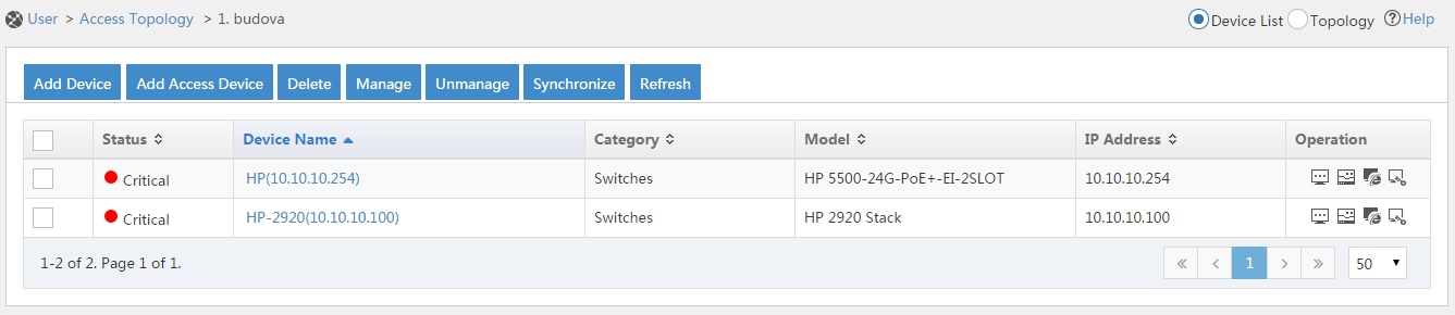 Rozklikněte topologii kliknutím na název Klikněte na Add Device a