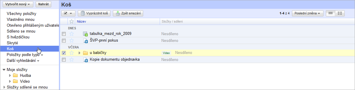 Jejda! To jsem nechtě smazal! Označte a Pozor! Definitivně vymaže koš! přesuňte zpět. Obrázek 32: Koš 3.8.