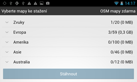 11 Navigator pro Android Zobrazí se seznam zakoupených map: Můžete ihned stáhnout vše, nebo si vybrat pro stahování jen