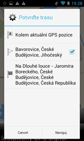 Práce s Navigátorem 28 Zde můžete odškrtnout (po levé straně), průjezdní body, kterými při této jízdě nechcete projíždět.