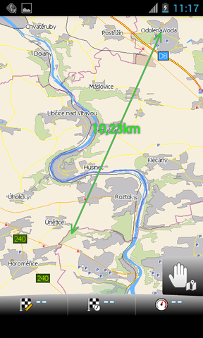 35 Navigator pro Android Kliknutím do mapy dvěma prsty najednou můžete měřit vzdálenost.