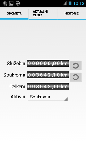 Odometr 7 44 Odometr Odometr je užitečný hlavně pro sledování ujetých vzdáleností, pro soukromé a služební cesty, pro náhradu cestovného a podobně. Z Hlavním menu / Nástroje klikněte na ikonu Odometr.