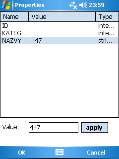 Příloha 2: snímky obrazovek aplikace V tabulce následují snímky vybraných obrazovek z finální aplikace na PDA s rozlišením