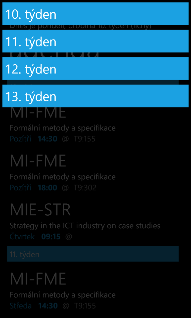 4. Testování (a) Události sdružené do týdnů (b) Rychlé přepínání mezi týdny Obrázek 4.