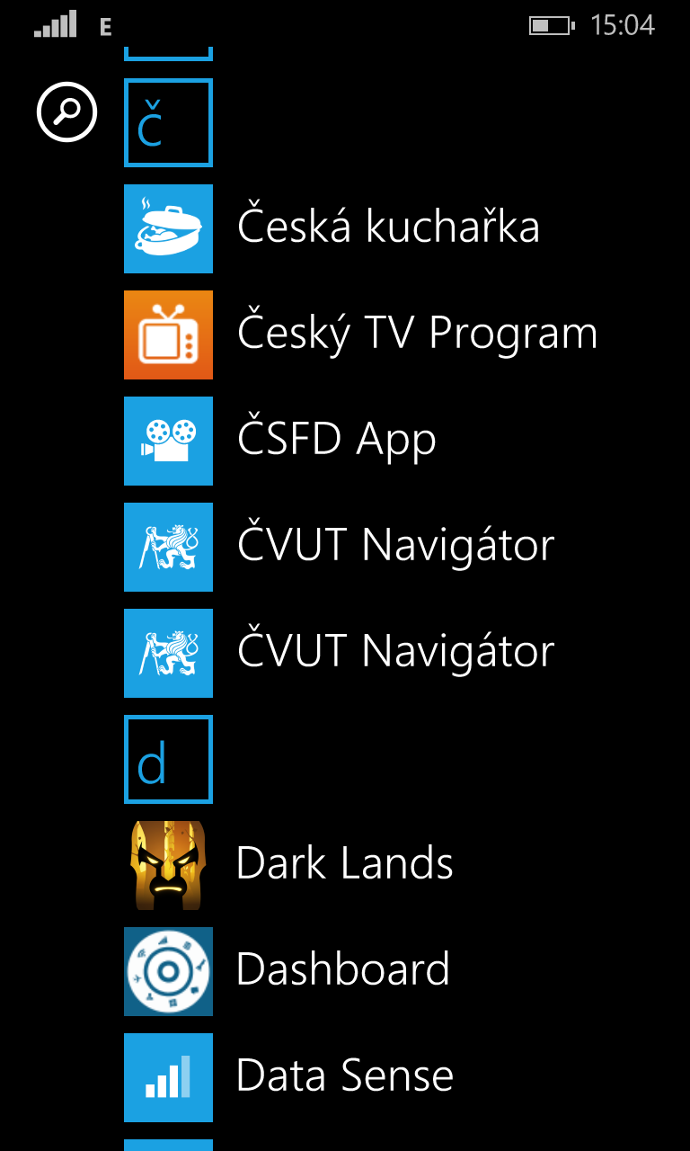 B. Uživatelská příručka (a) ČVUT Navigátor ve Windows Phone Store (b) ČVUT Navigátor v seznamu nainstalovaných aplikací Obrázek B.2: Instalace aplikace B.