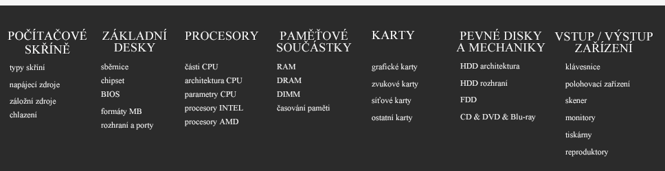 6.5 Prohlížení hardwarových komponent podle hierarchického uspořádání Obsahová část učebnice zachycuje všeobecný přehled hardwaru počítače.