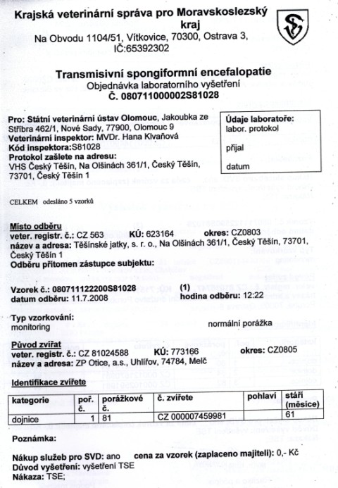 VYŠETŘENÍ NA BSE Soupravy používané k rychlému testování (SVÚ) WESTERN BLOT ELISA V případě nejednoznačného výsledku, nebo pozitivního výsledku se vzorek vyšetřuje znovu