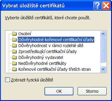 Bezpečnost bezdrátových sítí 27 Instalovaný certifikát musí být uložen jako certifikát kořenové certifikační autority: Po instalaci