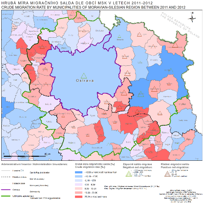 Obrázek 12- Mapa před aktualizaci (vlevo), mapa po aktualizaci (vpravo) Další aktualizovanou mapou novějšími daty je Nejvýznamnější migrační směry v letech 1991-1995 a 2006-2010.