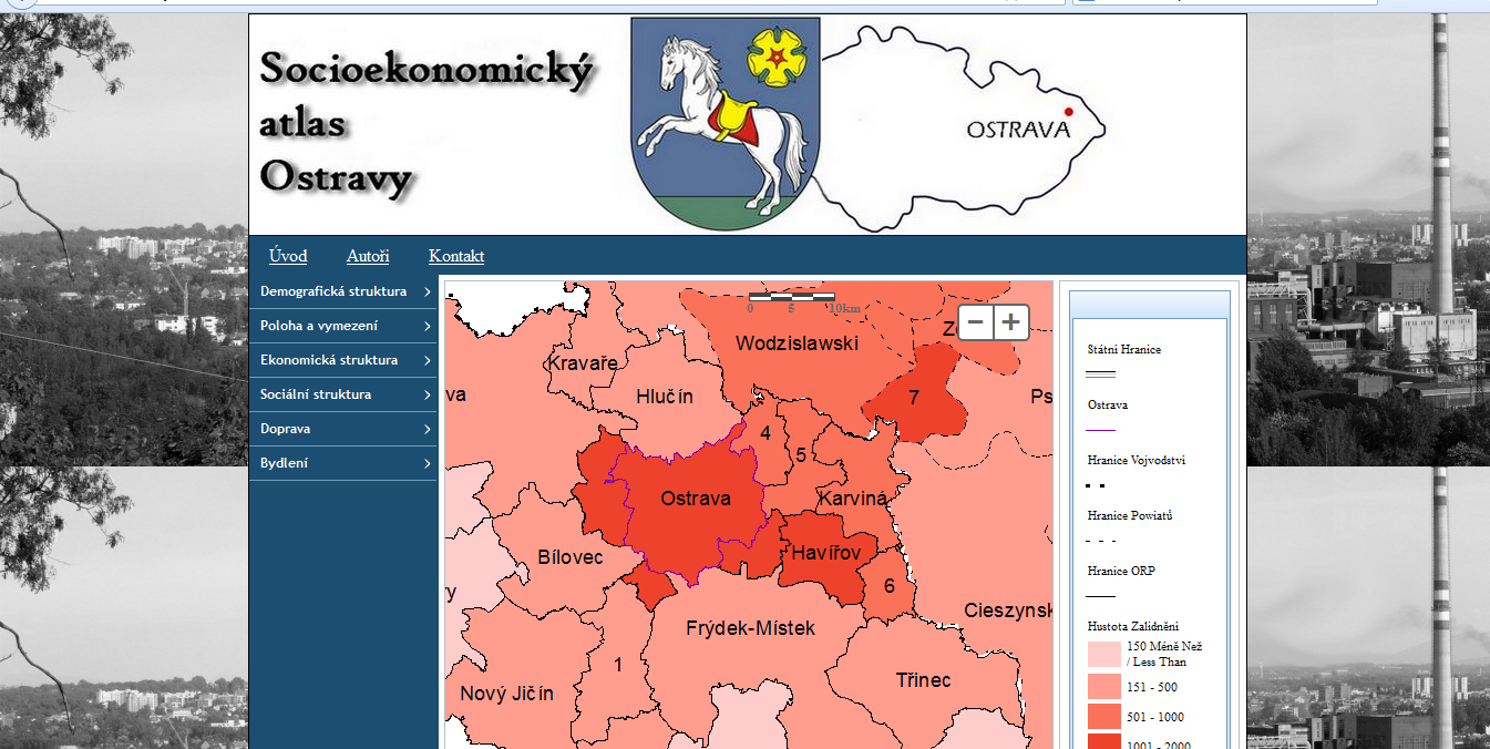 prvky jako legenda, měřítko, či tlačítko pro přiblížení a oddalování je tvořeno JavaScript API for